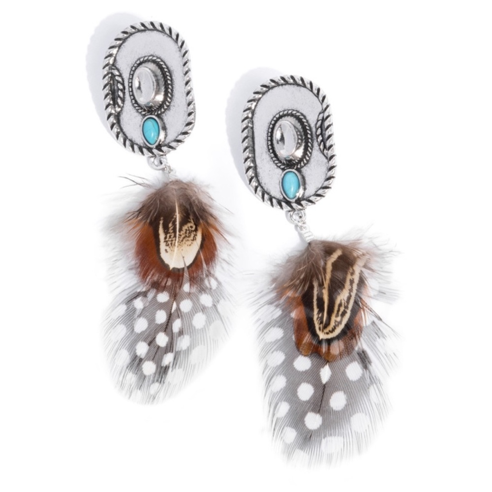 Elegant Feather and Turquoise Earrings